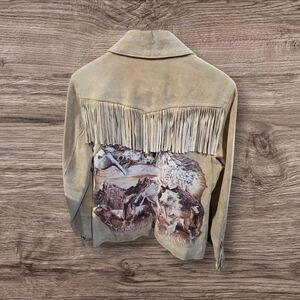 Esprit Beige Nylon Lined Jacket Upcycled Custom Horse theme.